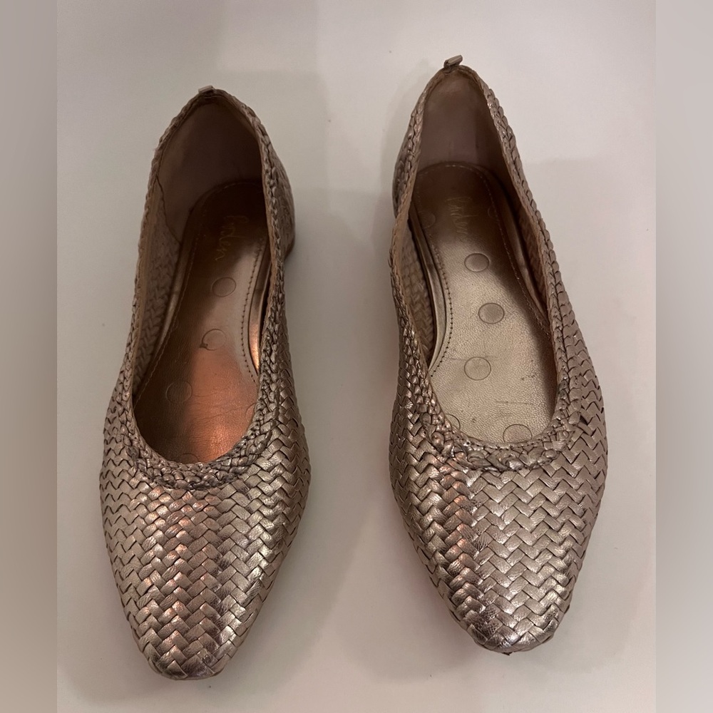 Boden Gold Woven Leather Flats 38 - Picture 3 of 11